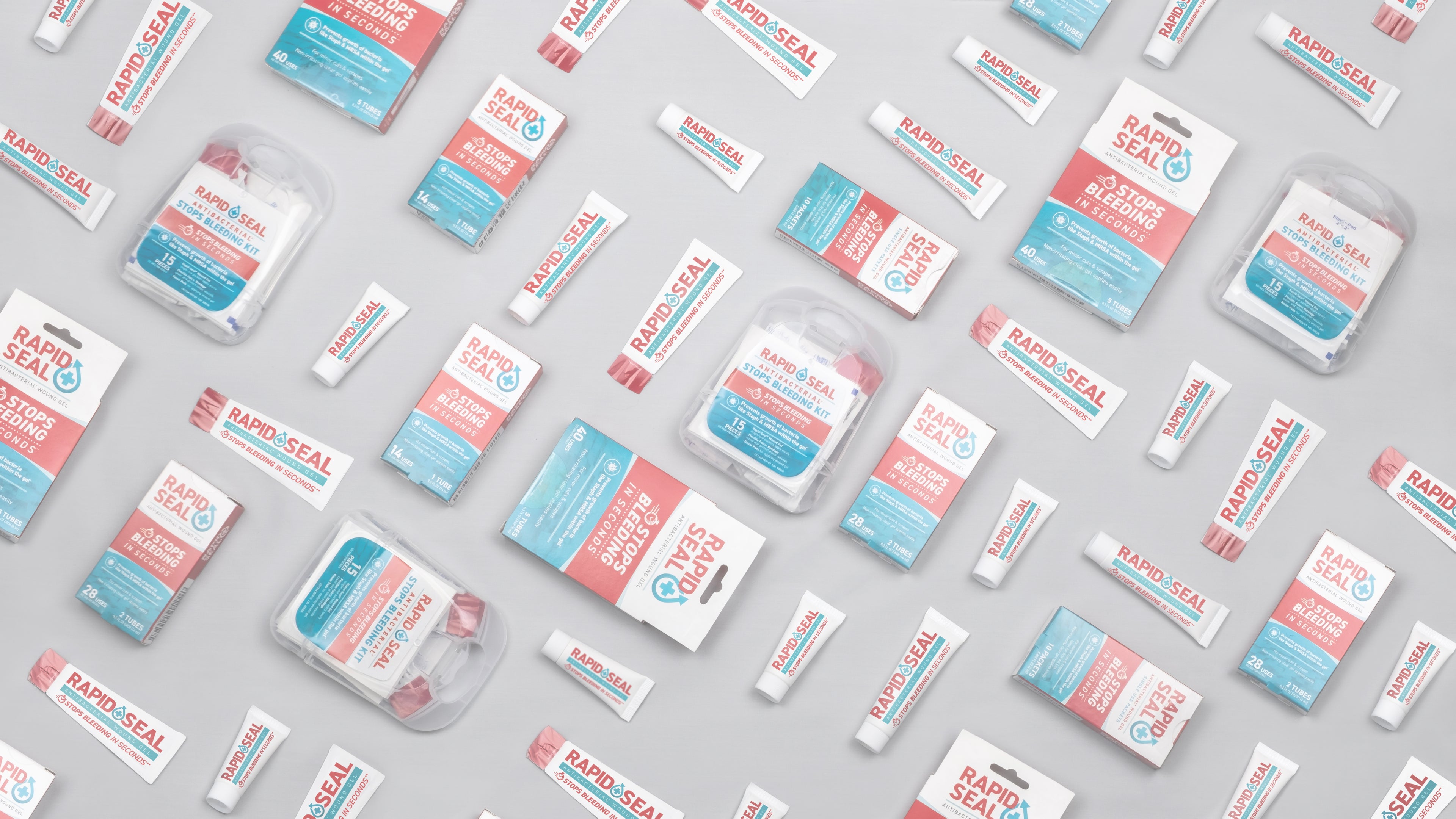 assortment of rapid seal wound gel products with text bleed control starts here