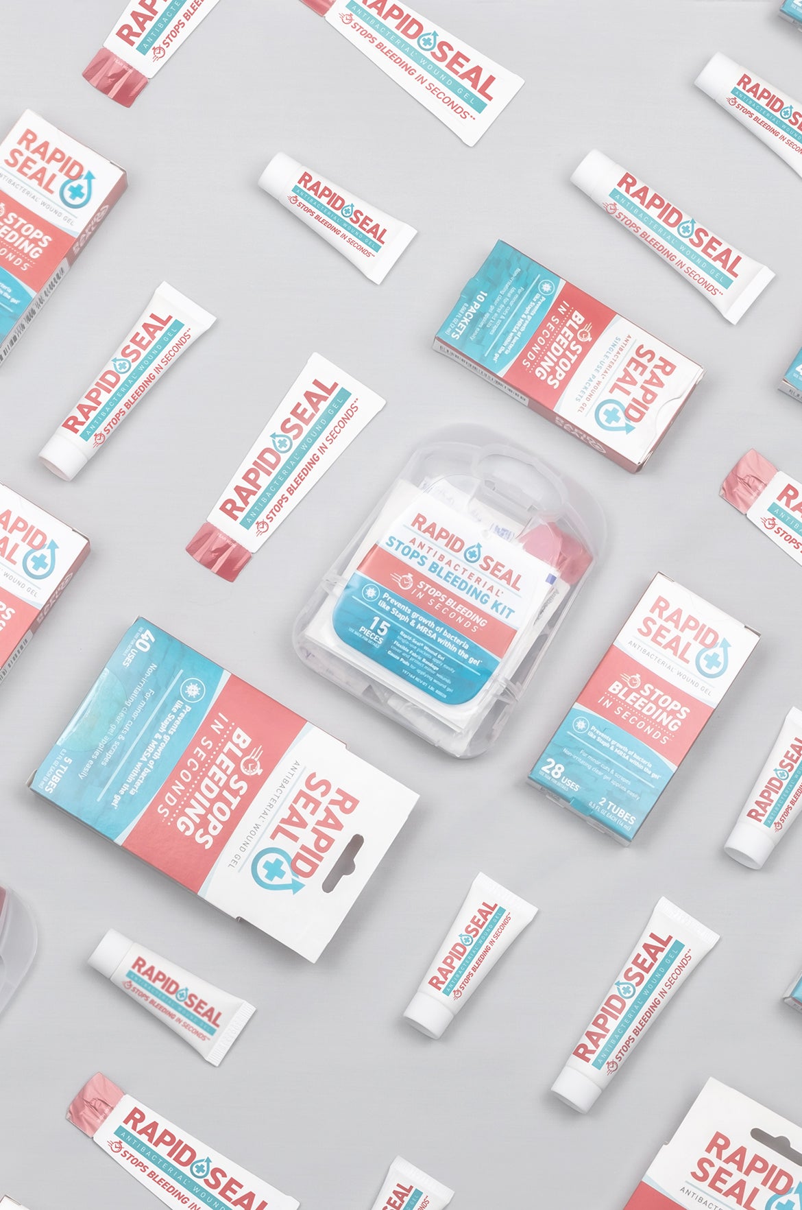 assortment of rapid seal wound gel products with text bleed control starts here for mobile